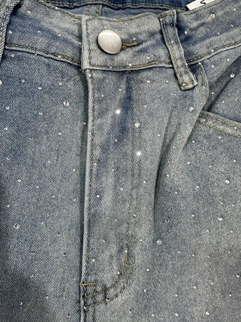 Carolina-Pantalones vaqueros con diamantes de imitación brillantes para mujer