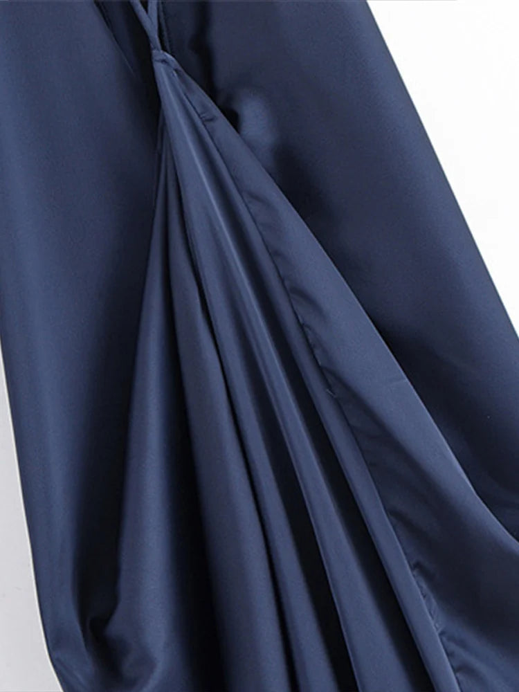 Alexandra-Vestido largo elegante de satén con cuello Halter y espalda descubierta para mujer, vestidos de fiesta sin mangas con cuello redondo y plisado holgado