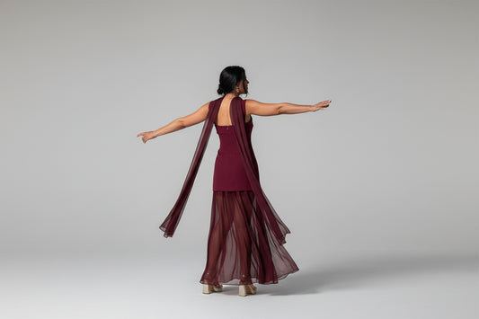 Zaira-Vestido largo elegante con tirantes para mujer, vestido holgado sin mangas con retazos de malla y bufanda dividida