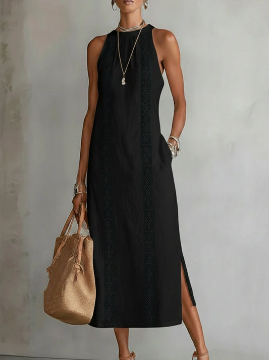 Olivia | Vestido midi de lino con cuello mao