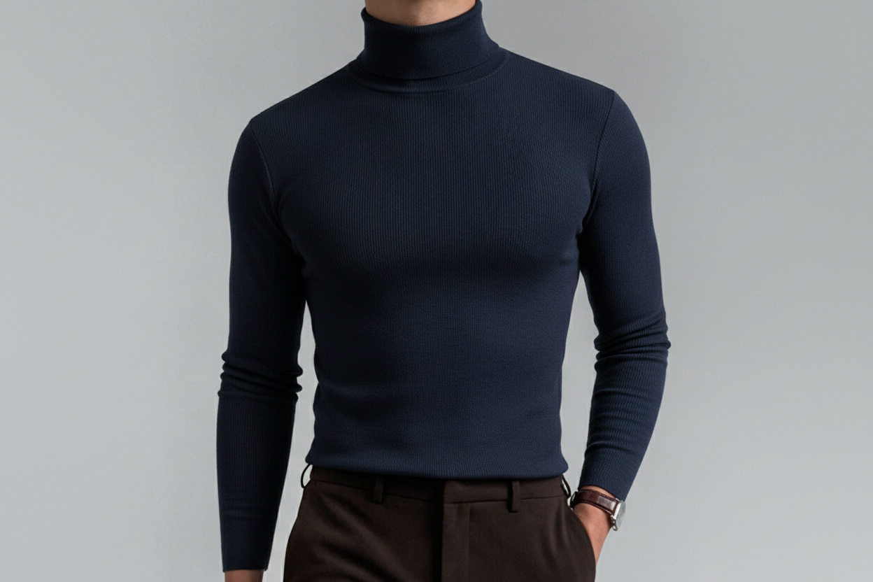 Javier-Camiseta slim fit de manga larga para hombre con cuello alto