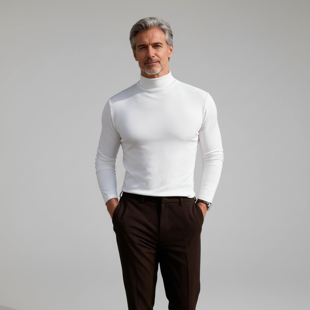 Javier-Camiseta slim fit de manga larga para hombre con cuello alto