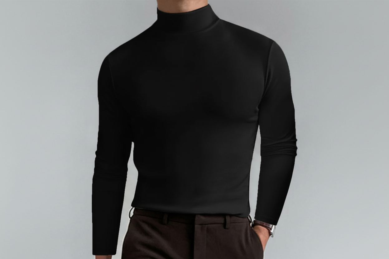 Javier-Camiseta slim fit de manga larga para hombre con cuello alto