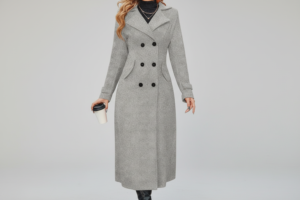 Lucia-Abrigo largo y cálido para mujer con doble botonadura