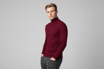 Javier-Camiseta slim fit de manga larga para hombre con cuello alto