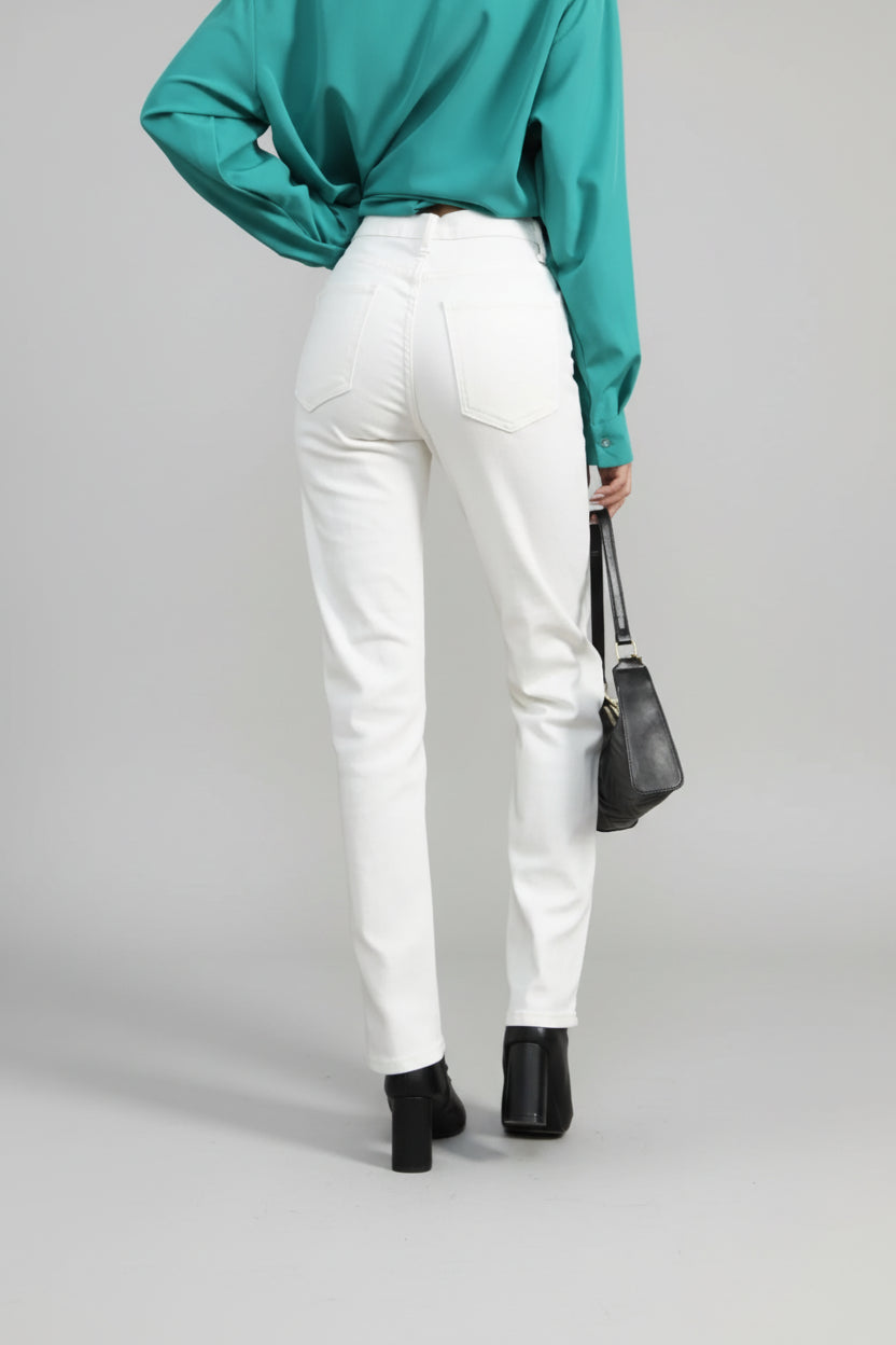 Rebecca-Pantalones vaqueros blancos para mujer, Jeans Vintage elásticos de cintura alta