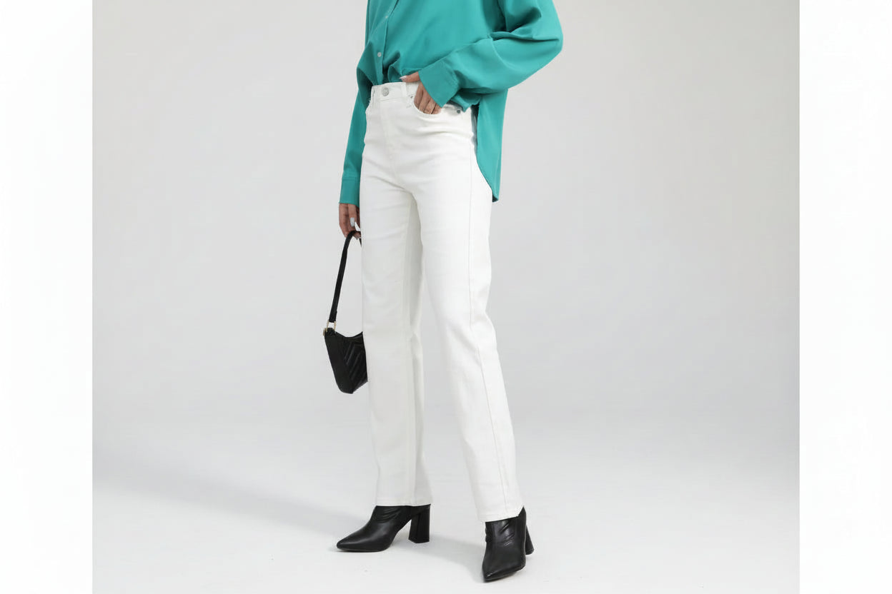 Rebecca-Pantalones vaqueros blancos para mujer, Jeans Vintage elásticos de cintura alta