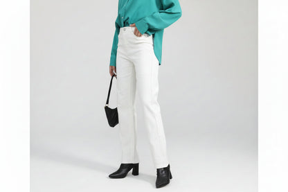 Rebecca-Pantalones vaqueros blancos para mujer, Jeans Vintage elásticos de cintura alta