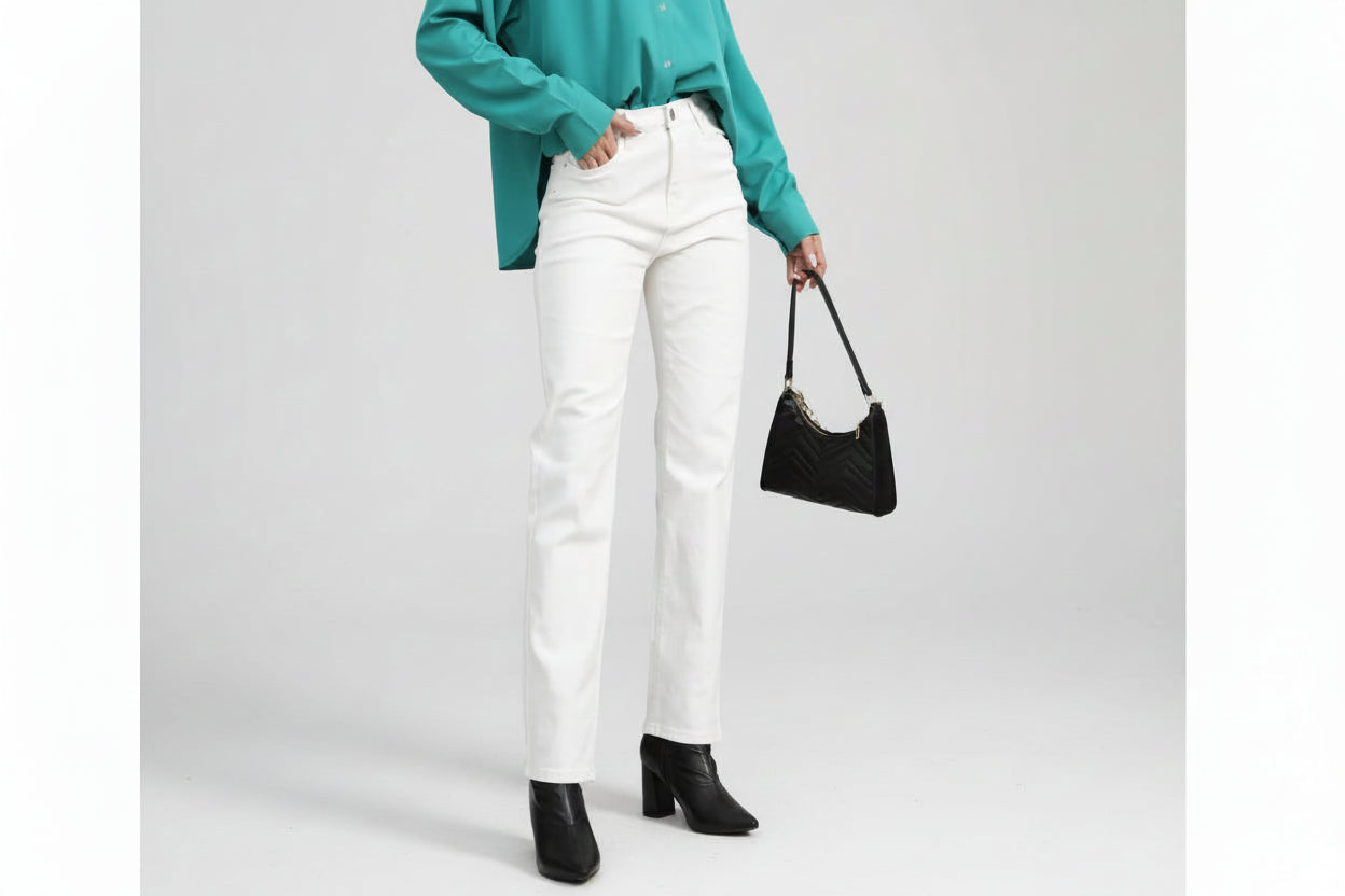 Rebecca-Pantalones vaqueros blancos para mujer, Jeans Vintage elásticos de cintura alta