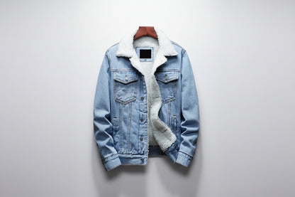 Giménez-Chaqueta vaquera de manga larga de felpa para hombre