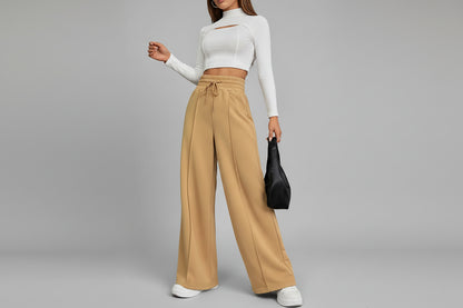 Delfina-Pantalones deportivos de pierna ancha y cintura alta con cordón para mujer