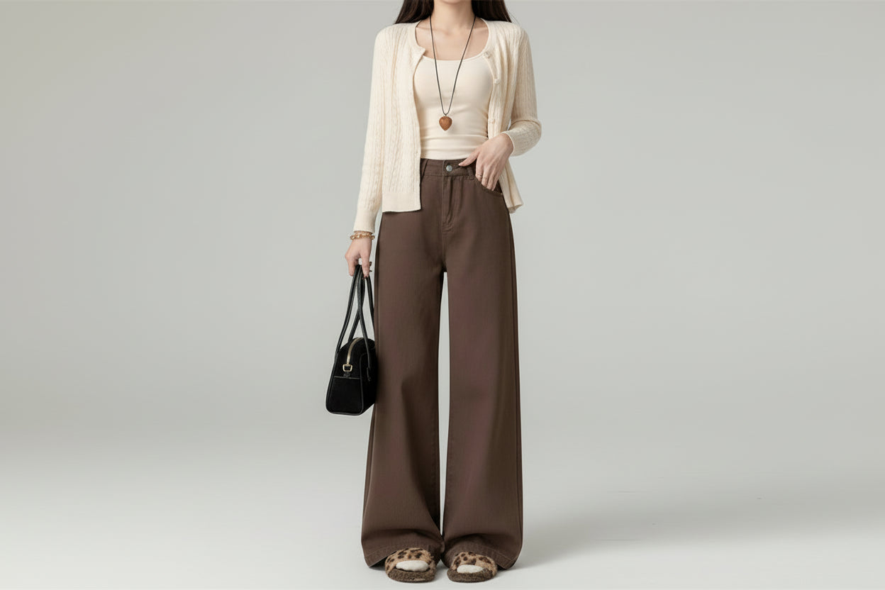 Melany-Pantalones vaqueros holgados marrones para mujer