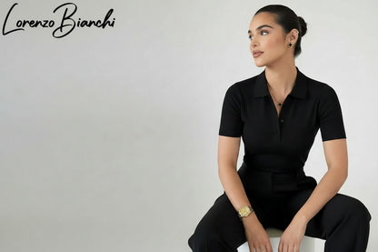 Inés-Vestido largo acanalado de punto para mujer, ropa elegante de manga corta con cuello redondo, informal