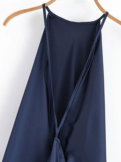 Alexandra-Vestido largo elegante de satén con cuello Halter y espalda descubierta para mujer, vestidos de fiesta sin mangas con cuello redondo y plisado holgado