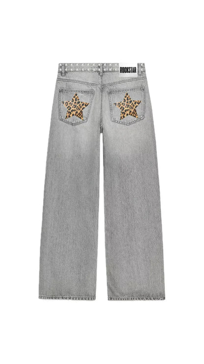 Valentina-Pantalones vaqueros Y2K para mujer, Vaqueros holgados con estampado de estrellas