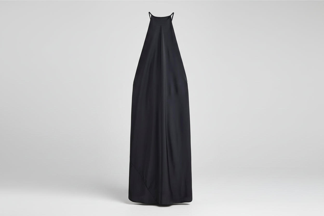 Alexandra-Vestido largo elegante de satén con cuello Halter y espalda descubierta para mujer, vestidos de fiesta sin mangas con cuello redondo y plisado holgado