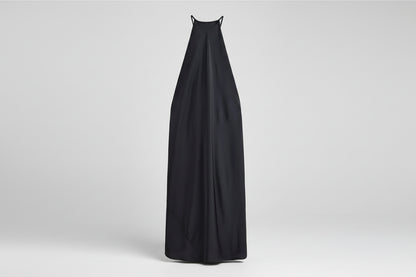 Alexandra-Vestido largo elegante de satén con cuello Halter y espalda descubierta para mujer, vestidos de fiesta sin mangas con cuello redondo y plisado holgado