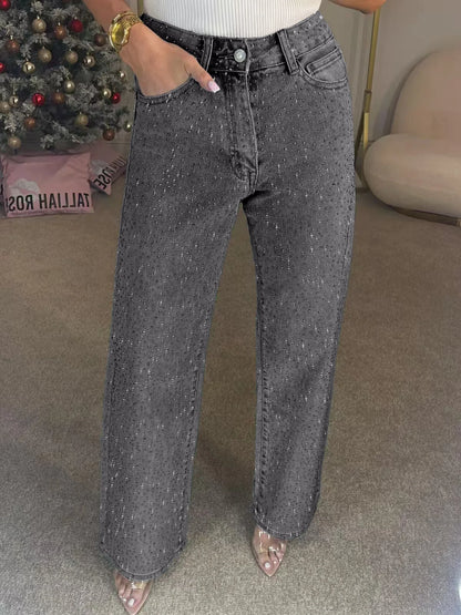 Carolina-Pantalones vaqueros con diamantes de imitación brillantes para mujer