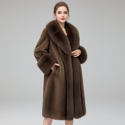 Minerva-Abrigo largo abrigos de piel sintética para mujer grueso cálido cuello vuelto