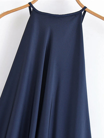 Alexandra-Vestido largo elegante de satén con cuello Halter y espalda descubierta para mujer, vestidos de fiesta sin mangas con cuello redondo y plisado holgado