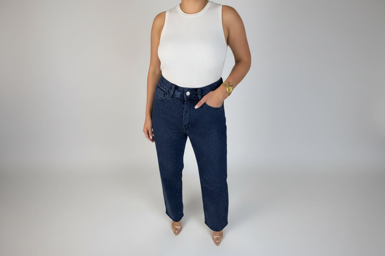 Carolina-Pantalones vaqueros con diamantes de imitación brillantes para mujer