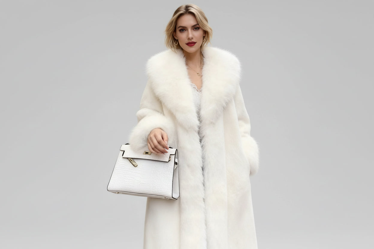 Minerva-Abrigo largo abrigos de piel sintética para mujer grueso cálido cuello vuelto