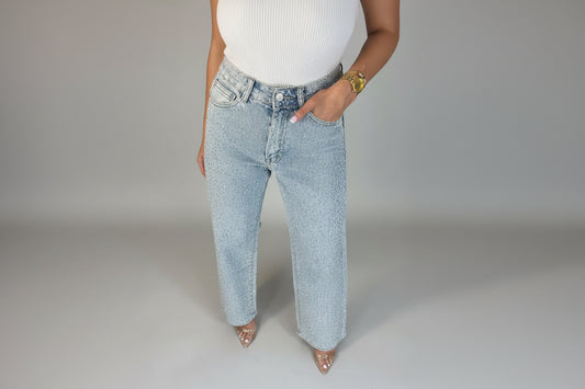 Carolina-Pantalones vaqueros con diamantes de imitación brillantes para mujer