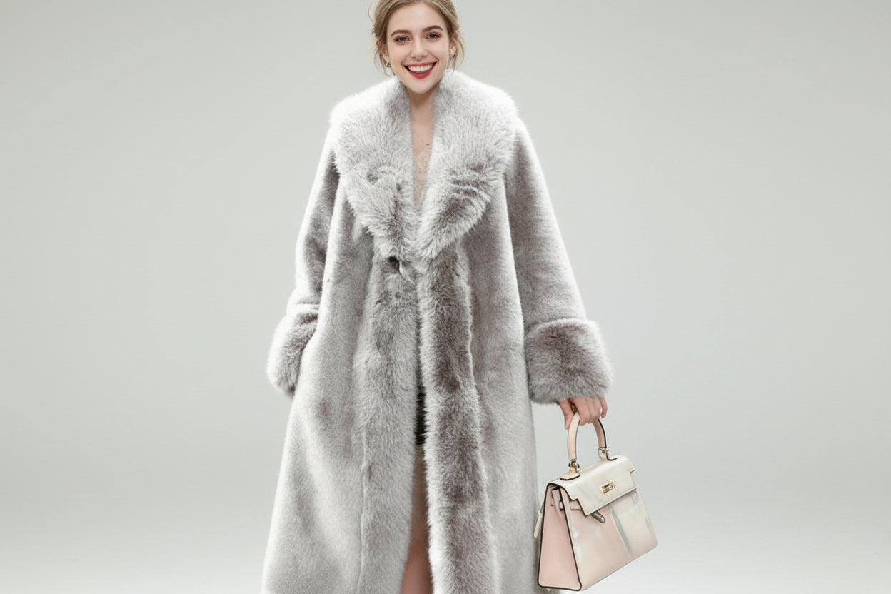 Minerva-Abrigo largo abrigos de piel sintética para mujer grueso cálido cuello vuelto