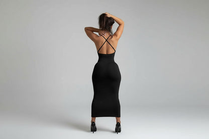 Violeta-Nuevo vestido largo con tirantes sin espalda de verano para mujer: a medida con una elegante corte adelgazante