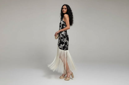 Melissa-Vestido largo asimétrico con borlas y estampado Vintage para mujer, vestidos de fiesta femeninos sin mangas con cuello Halter y espalda descubierta