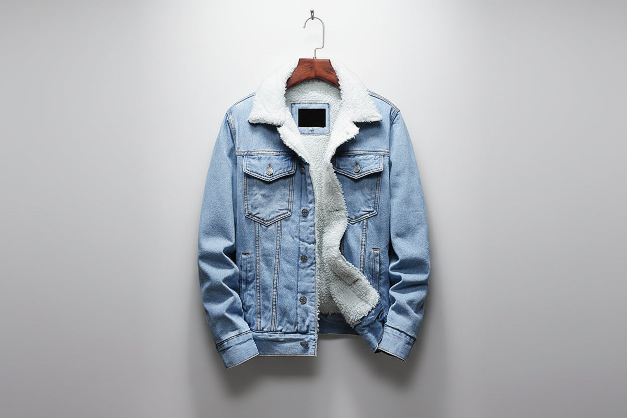 Giménez-Chaqueta vaquera de manga larga de felpa para hombre