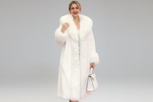 Minerva-Abrigo largo abrigos de piel sintética para mujer grueso cálido cuello vuelto