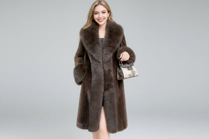 Minerva-Abrigo largo abrigos de piel sintética para mujer grueso cálido cuello vuelto