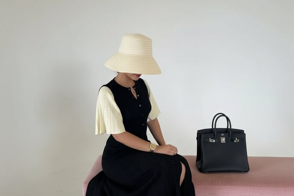 Inés-Vestido largo acanalado de punto para mujer, ropa elegante de manga corta con cuello redondo, informal