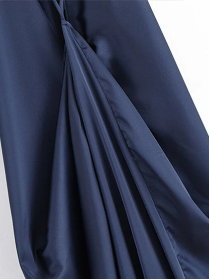 Alexandra-Vestido largo elegante de satén con cuello Halter y espalda descubierta para mujer, vestidos de fiesta sin mangas con cuello redondo y plisado holgado