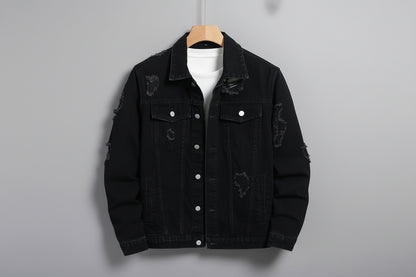 Leandro-Chaqueta vaquera para hombre: chaqueta normal negra, moda urbana