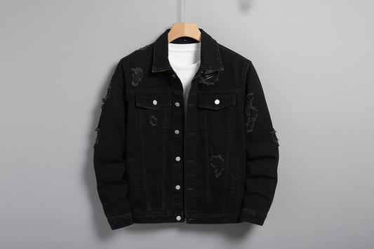 Leandro-Chaqueta vaquera para hombre: chaqueta normal negra, moda urbana