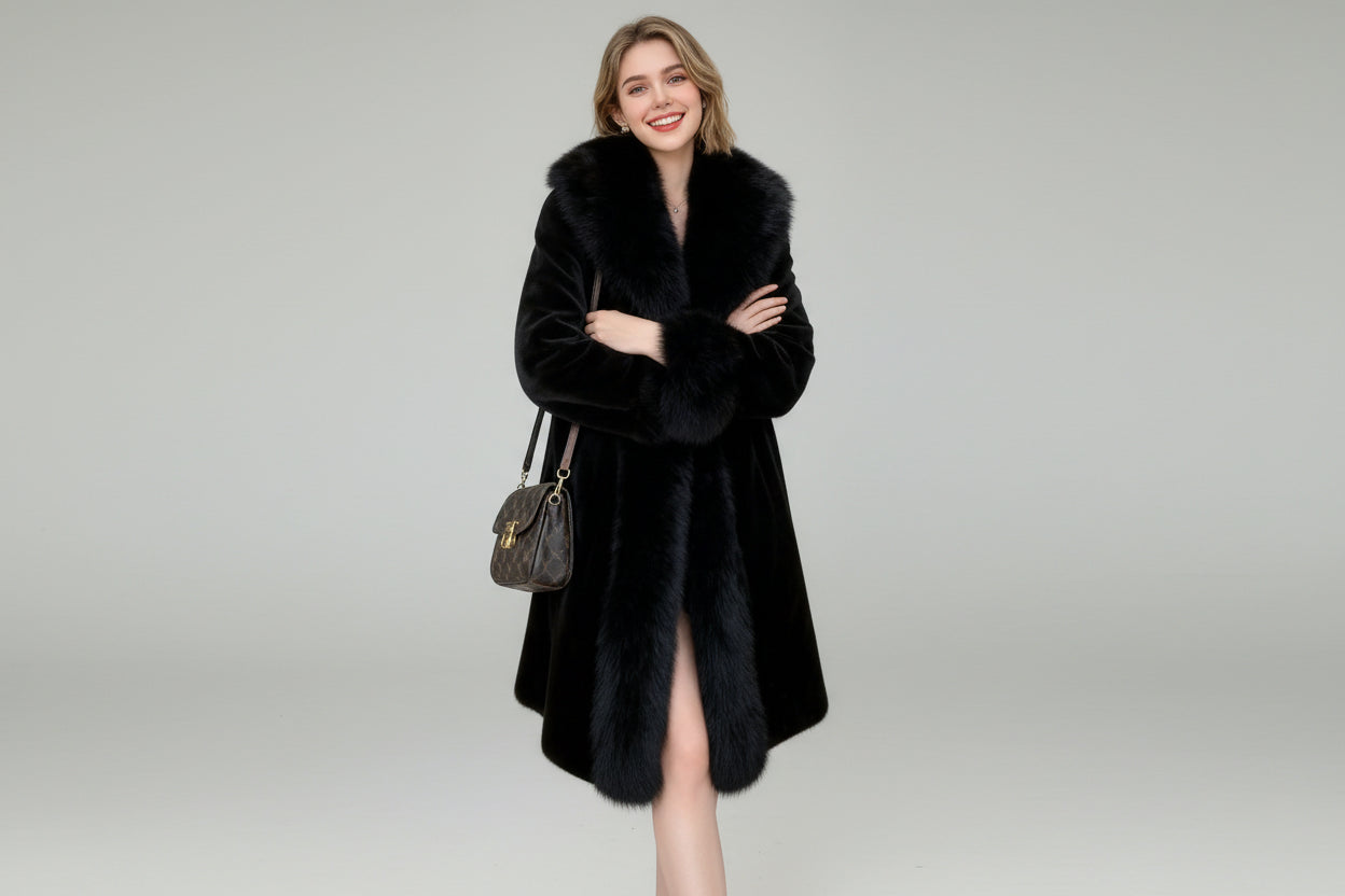 Minerva-Abrigo largo abrigos de piel sintética para mujer grueso cálido cuello vuelto