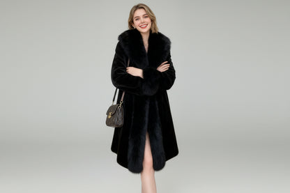 Minerva-Abrigo largo abrigos de piel sintética para mujer grueso cálido cuello vuelto