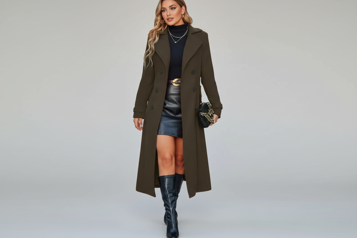 Lucia-Abrigo largo y cálido para mujer con doble botonadura