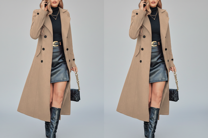 Lucia-Abrigo largo y cálido para mujer con doble botonadura