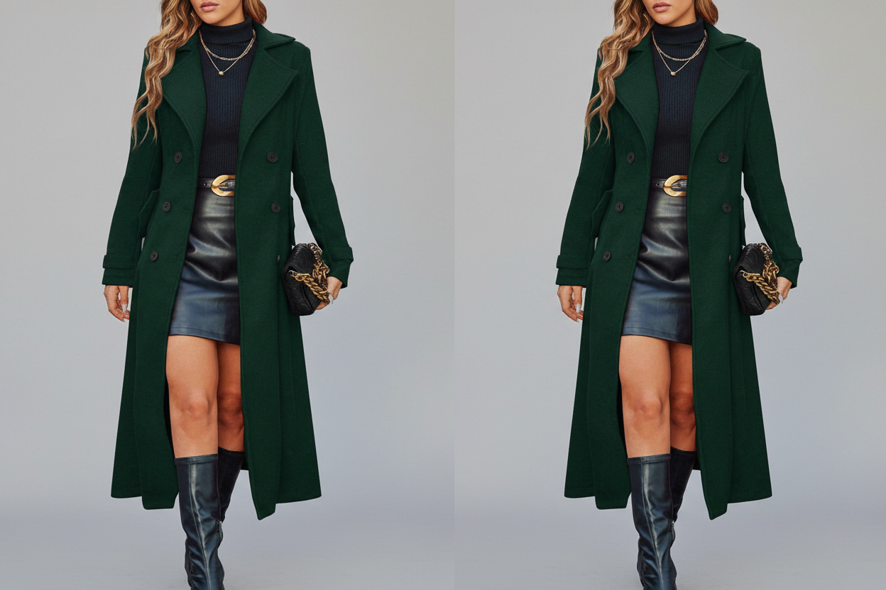 Lucia-Abrigo largo y cálido para mujer con doble botonadura