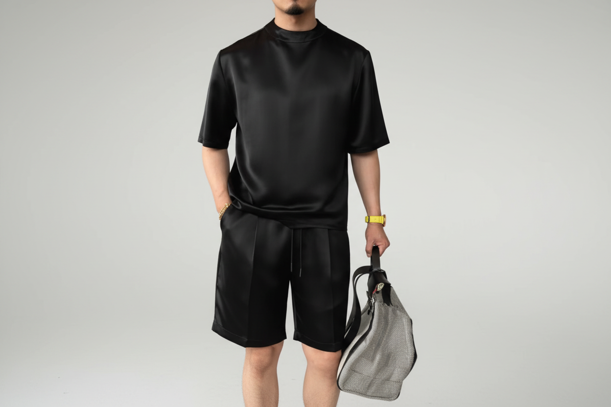 Camilo-Conjunto informal de dos piezas para hombre: camiseta y pantalones cortos en colores lisos.