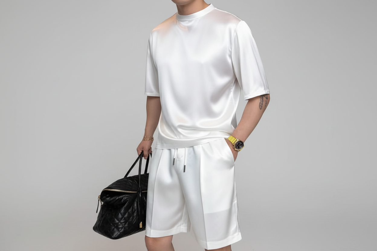 Camilo-Conjunto informal de dos piezas para hombre: camiseta y pantalones cortos en colores lisos.