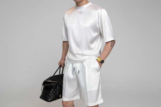 Camilo-Conjunto informal de dos piezas para hombre: camiseta y pantalones cortos en colores lisos.