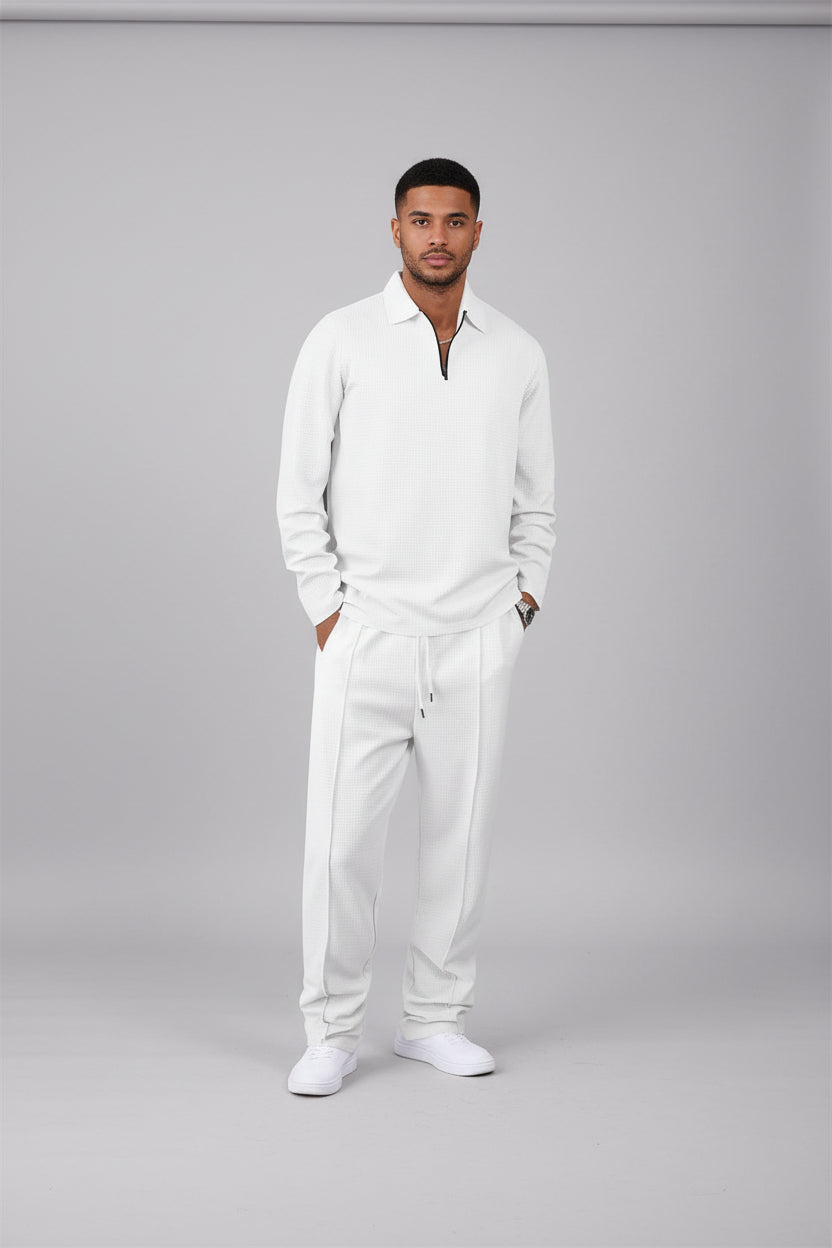 Raul-Conjunto de punto gofrado para hombre: sudadera y pantalón recto