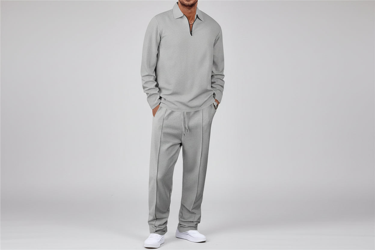 Raul-Conjunto de punto gofrado para hombre: sudadera y pantalón recto