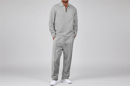 Raul-Conjunto de punto gofrado para hombre: sudadera y pantalón recto