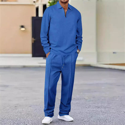 Raul-Conjunto de punto gofrado para hombre: sudadera y pantalón recto