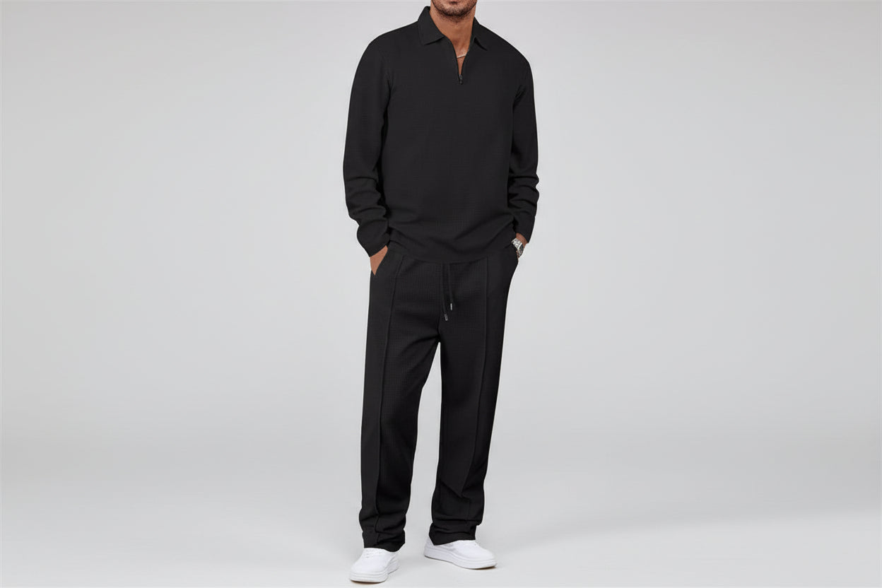 Raul-Conjunto de punto gofrado para hombre: sudadera y pantalón recto